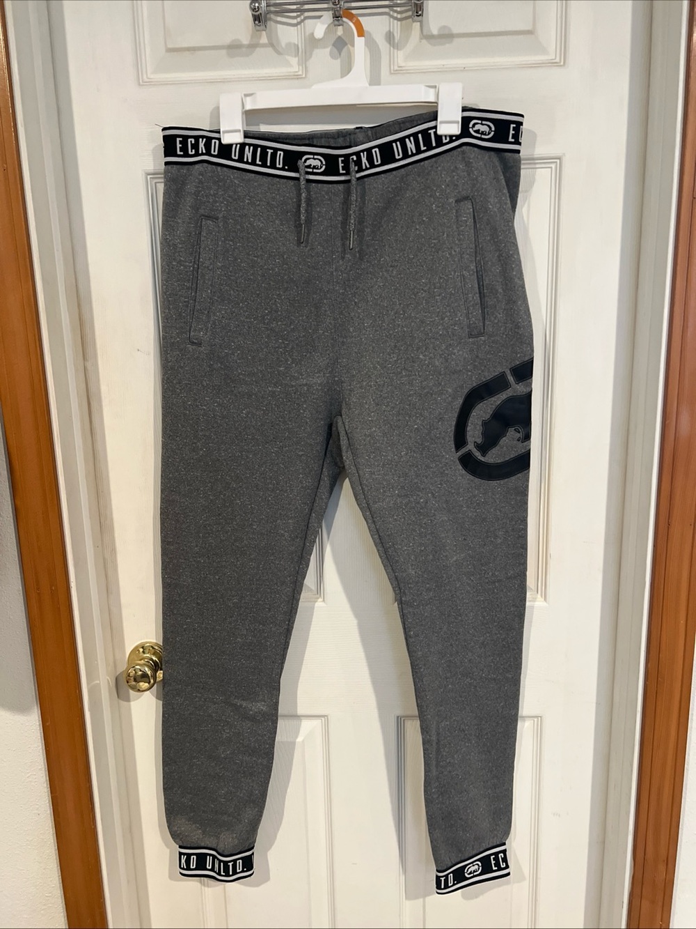 Ecko Unltd Mens Jogger Pants 2XL Gray Fleece Elastic Waist Logo Streetwear